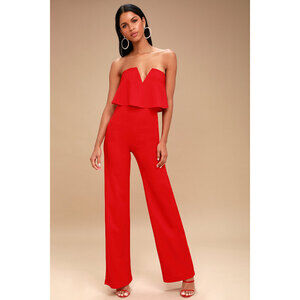 Lulus Power Of Love Red Strapless Jumpsuit - Size X-Small